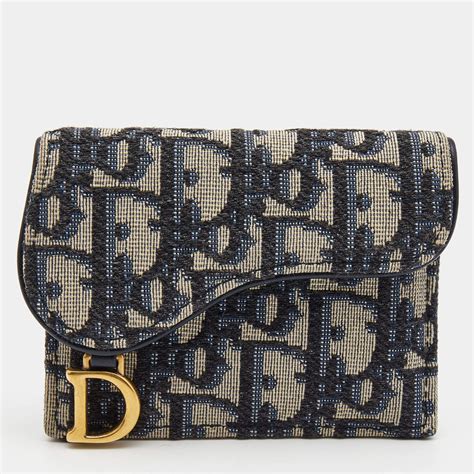 Saddle Bloom Card Holder Blue Dior Oblique Jacquard 